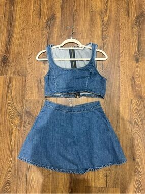 Blue Denim A-Line Skirt Set- Women's Casual Skirt